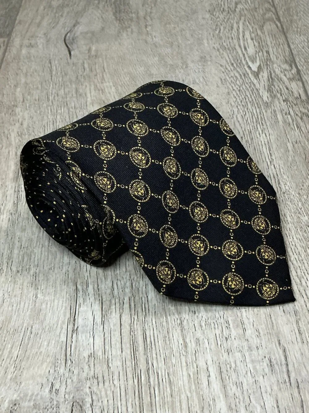 Versace Black Gold Medusa Coin Silk Tie